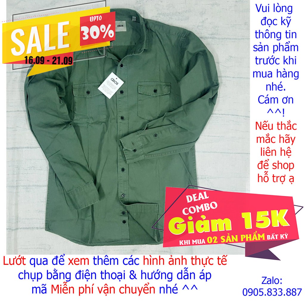 Áo sơ mi nam Denim A.sos - màu xanh rêu nhạt (HÌNH THẬT) (Luôn có MÃ GIẢM GIÁ) - Dài tay