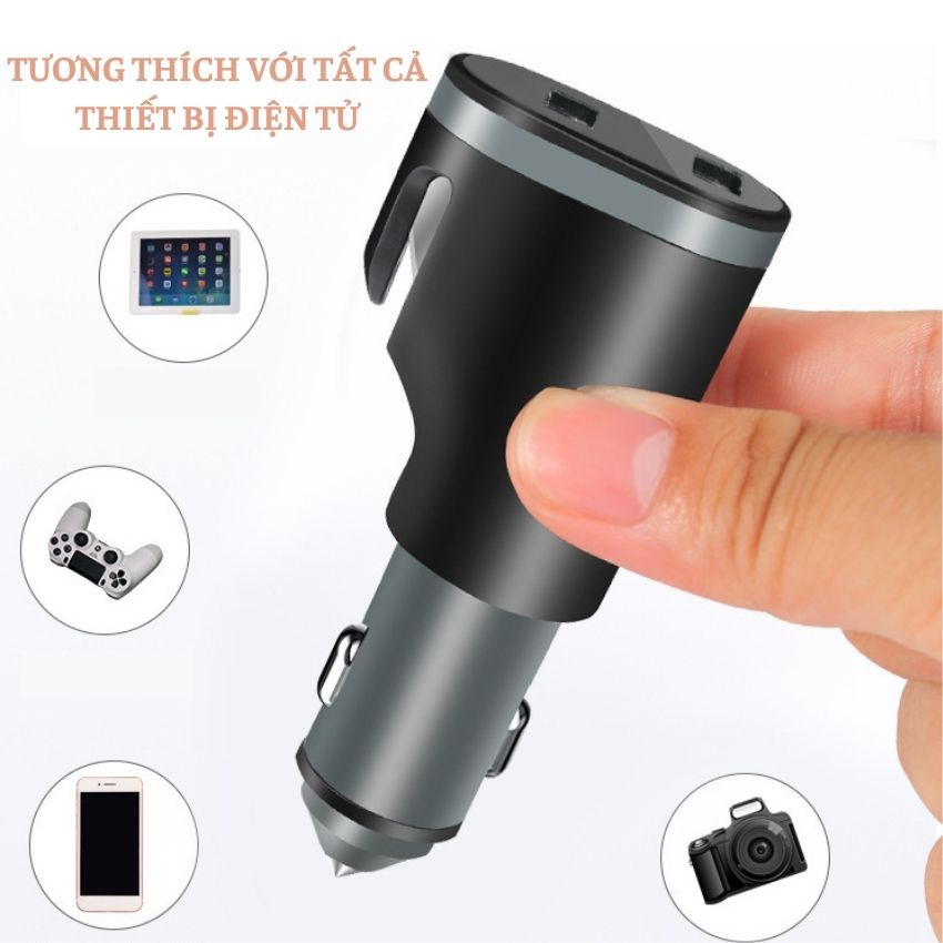 Tẩu sạc Nhanh Ô Tô 2 Cổng USB 5V/4.8A Sạc Điện Thoại Camera Hành trình Quạt Xe 12v và 24v T02