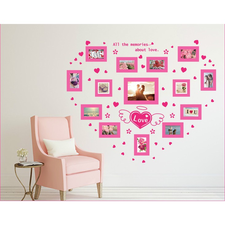Decal trang trí tường khung ảnh hồng Trái Tim làm nhiều kiểu