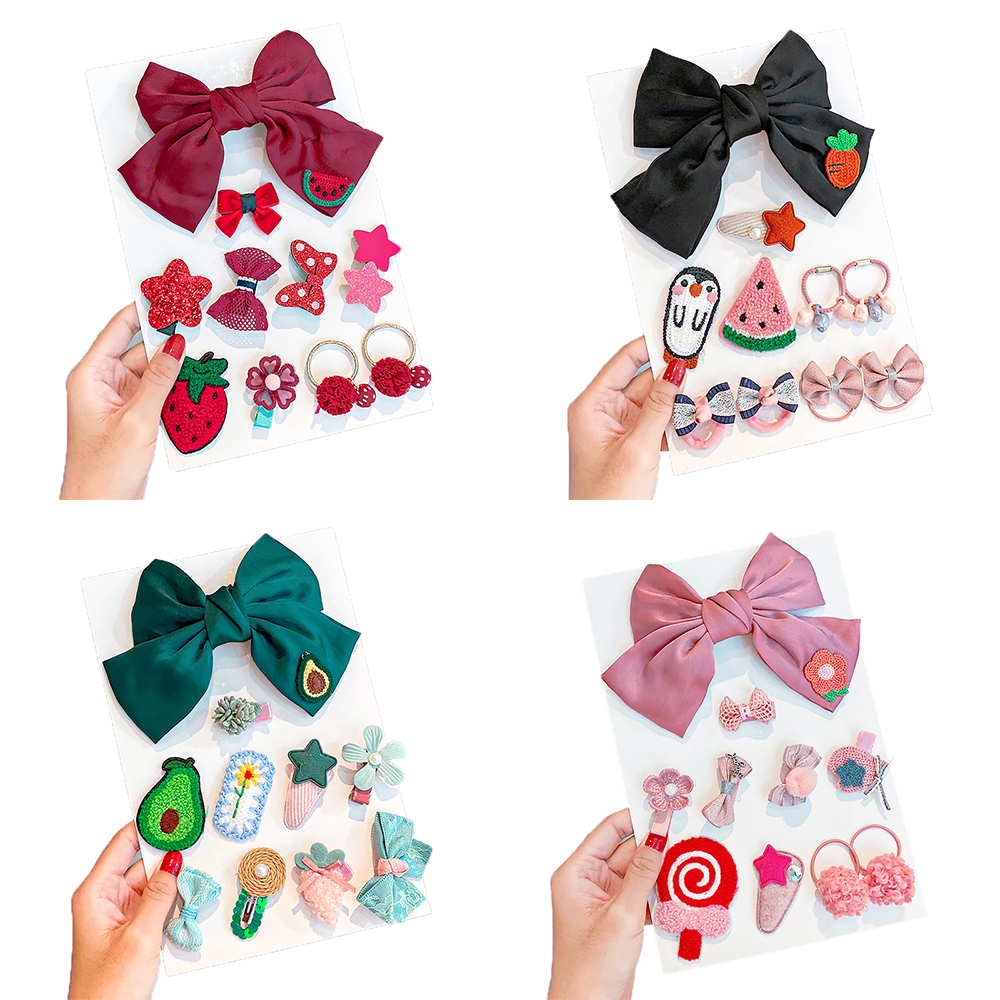 10Pcs/Set Cartoon Kids Hair Clip Set Animal Fruit Bowknot Hair Clips Korean Hair Tie Girls Hair Accessories