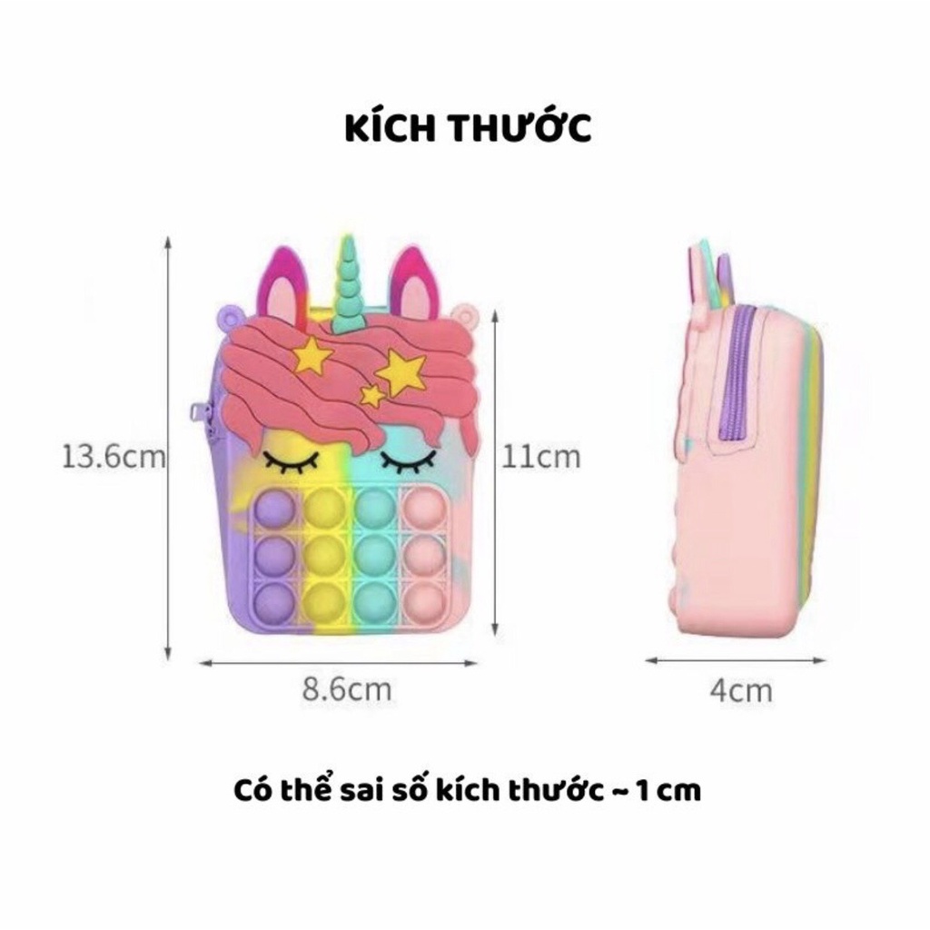 Túi đeo chéo vai popit kèm dây nhiều mẫu,màu đáng yêu cho bé, đồ chơi pop it giải stress, túi silicone kỳ lân