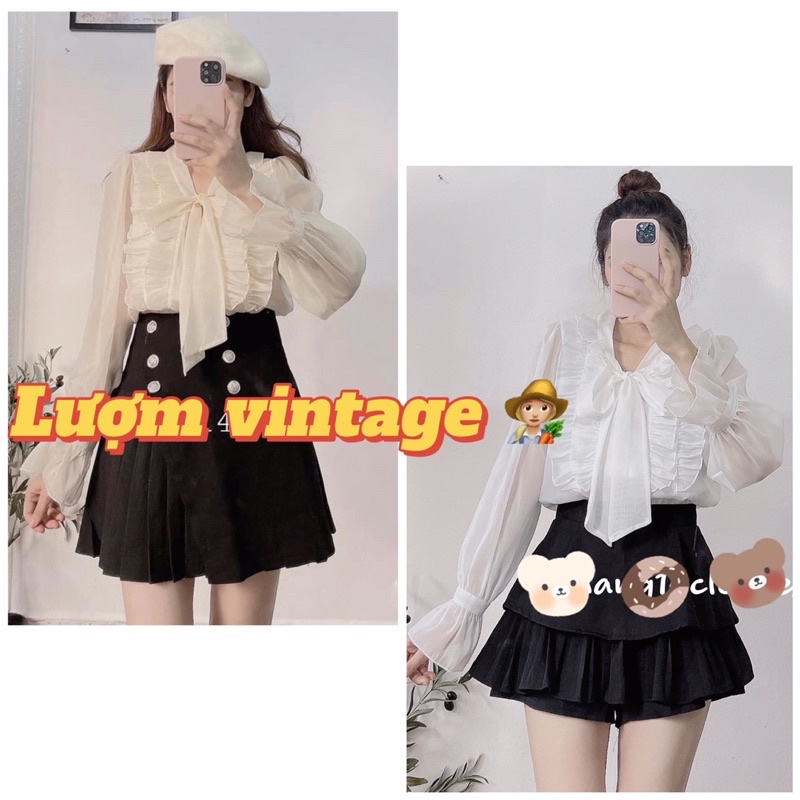 Áo Voan Tiểu Thư Nơ Cổ Tay Bo Chun - Lượm Vintage