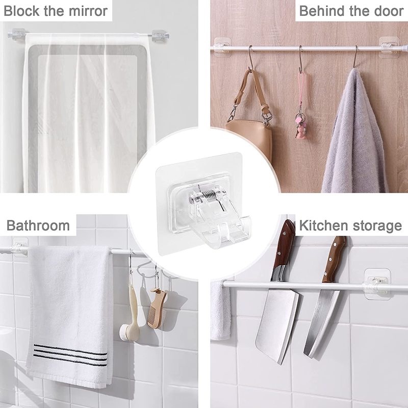 Set 2 móc kẹp thanh treo rèm cửa gắn tường tự dính có thể điều chỉnh