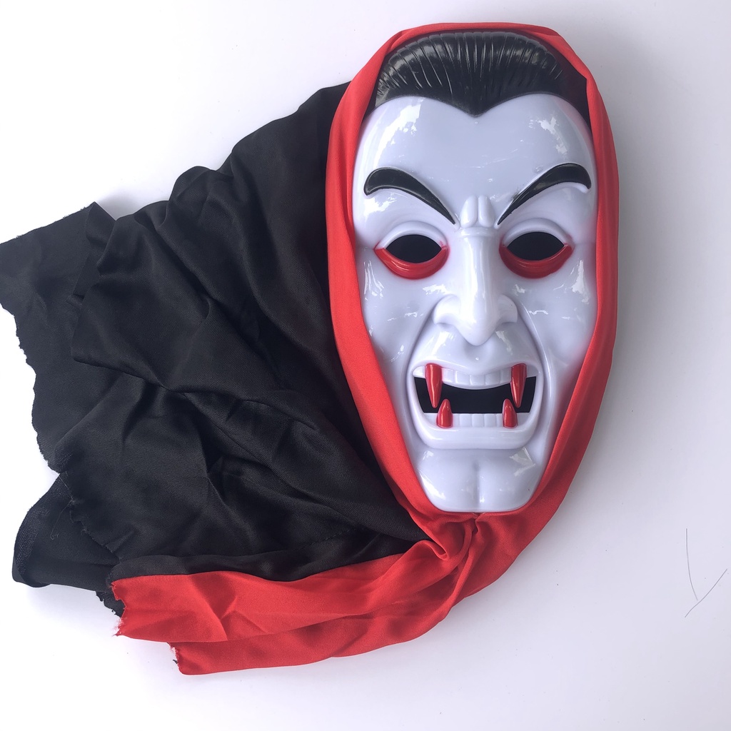 Mặt nạ ma cà rồng Dracula có vải chùm đầu, nhựa cứng đẹp hóa trang Halloween cho người lớn và trẻ em