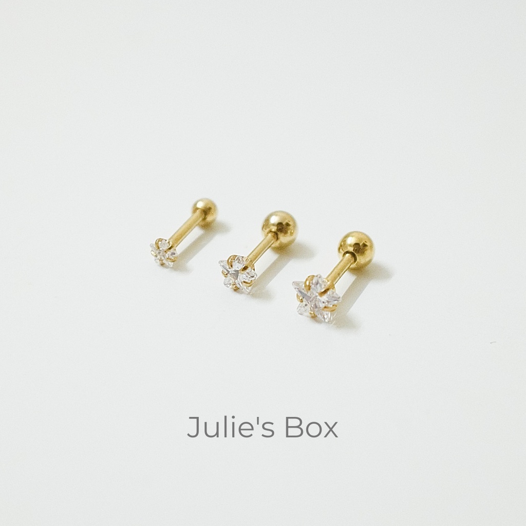[1 Chiếc] Khuyên Tai Titan Màu Vàng Đá Ngôi Sao Unisex Đuôi Bi Không Gỉ Sét Không Ngứa Bông Tai Nam Julies Box 66