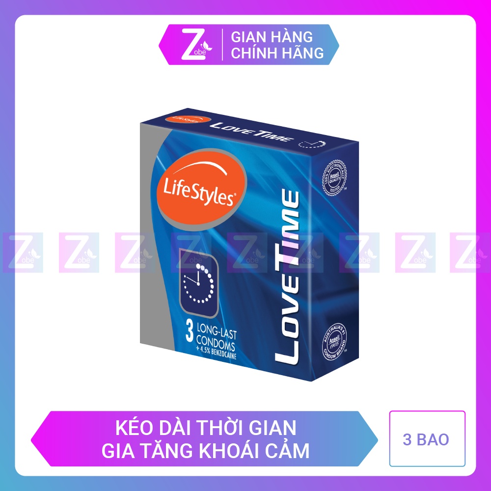 Bao Cao Su LifeStyles Love Time Cao Cấp Kéo Dài Thời Gian Hộp 3 bao
