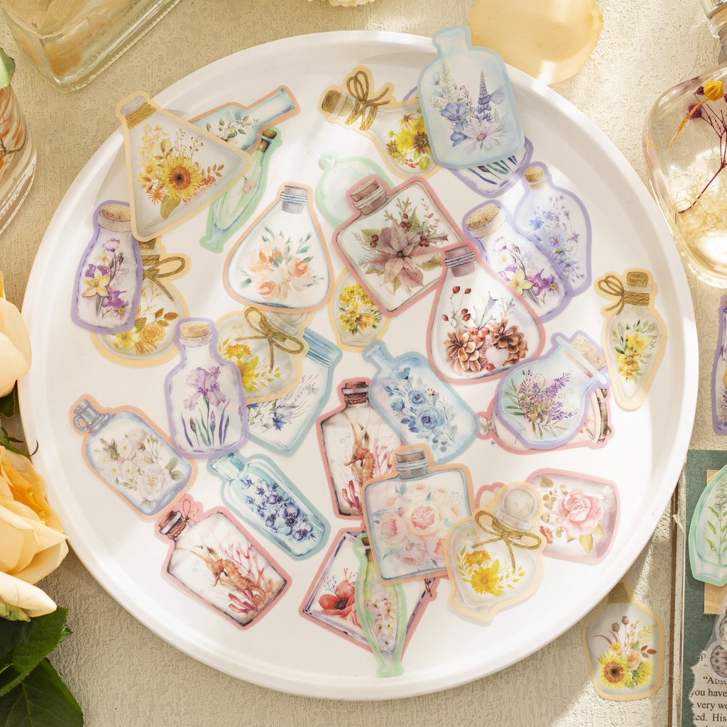 Bộ 20 Miếng Dán PET Họa Tiết Hoa Dễ Thương Dùng Trang Trí Sổ Tay DIY