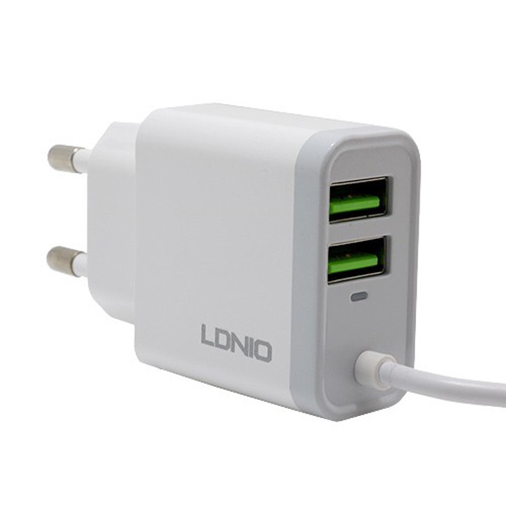 Sạc 3.1A LDNIO A321 2 cổng USB và cáp micro USB / lightning