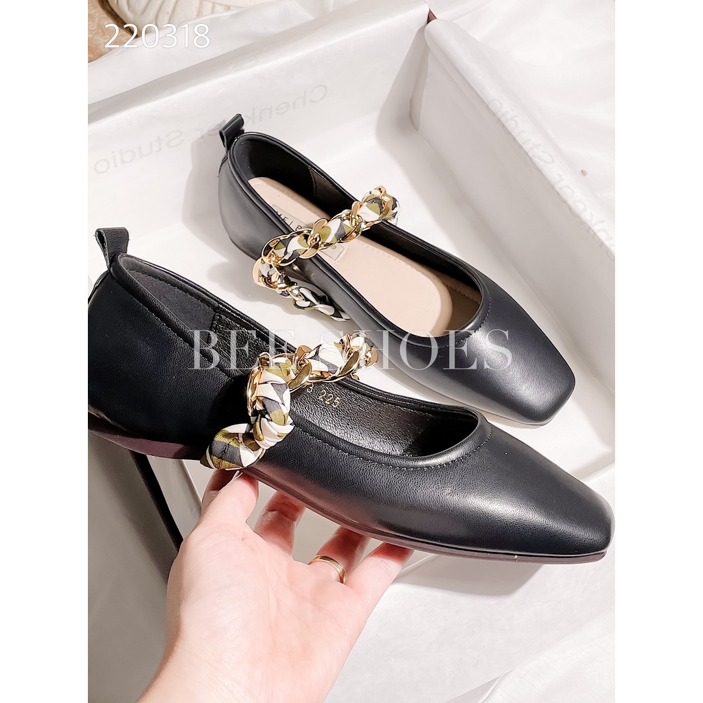 BEESHOES - GIÀY BÚP BÊ NỮ MŨI TRÒN - GIÀY BÚP BÊ NỮ MŨI TRÒN ĐẾ BỆT SẴN MÀU ĐEN - KEM 220318