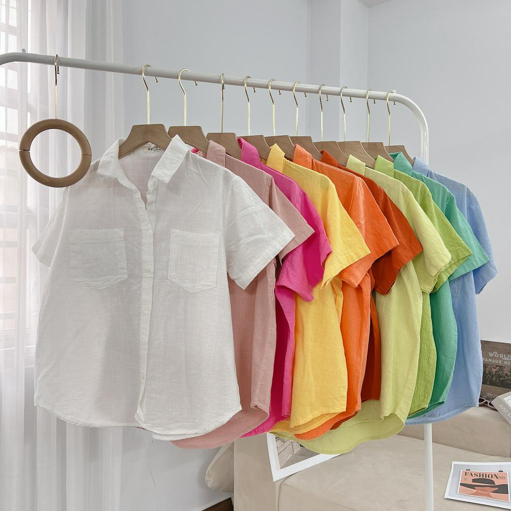 Áo Sơ Mi Nữ Nhiều Màu Cộc Tay 2 Túi Mùa Hè Mềm Mát Freesize, Sơ Mi Công Sở Nữ Chất Linen Bột SUBICI