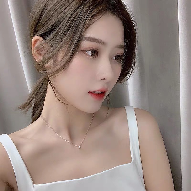 Dây Chuyền Mạ Vàng Hồng 18K Đính Đá Zircon Phong Cách Hàn Quốc Nhật Bản Chống Thấm Nước Không Gây Dị Ứng