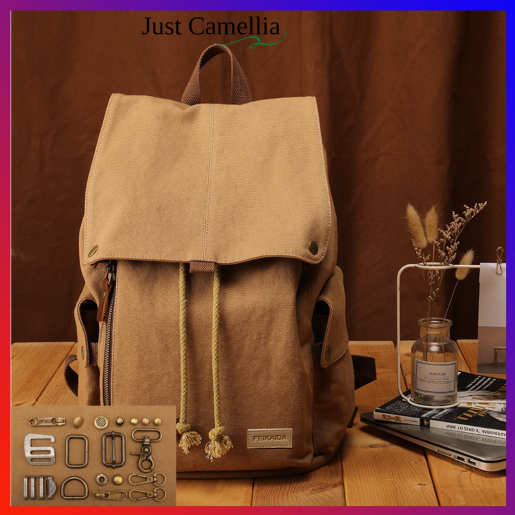 Balo Vải Bố Polyester Canvas Cao Cấp JUST CAMELLIA JA018 thời trang du lịch cặp đi học laptop nam nữ unisexj