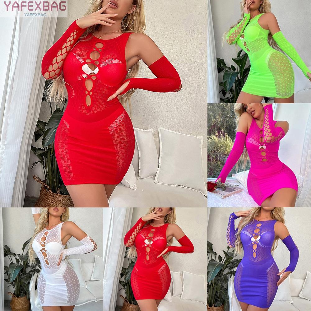 Fashion Women\'s Sexy Fishnet Lingerie Mini Dress Hollow Out Bodycon Sleepwear