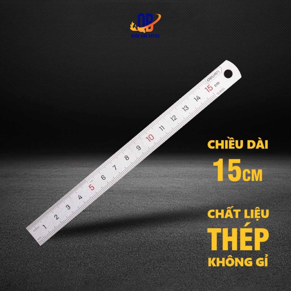 Thước Kẻ Thép Deli Cao Cấp - Thước Lá Kích Thước 15cm Nhỏ Gọn, Tiện Lợi - Chất Liệu Chống Mòn Gỉ - DL8015