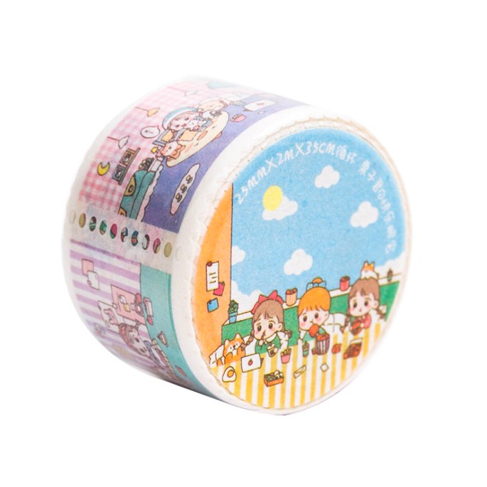 Cuộn stamp stickers/ sticker washi tape nhiều phong cách: cô gái dễ thương, vintage, tranh phong cảnh, tranh Van Gogh