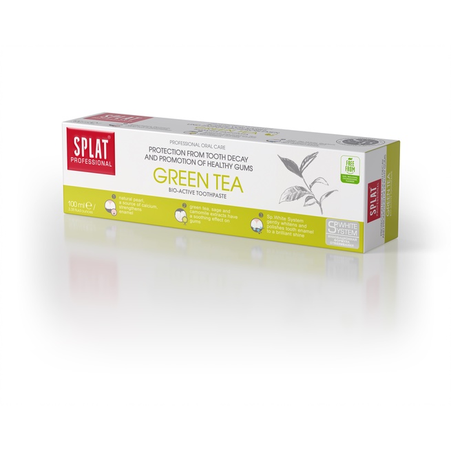 Kem Đánh Răng Ngừa Sâu Răng Hương Trà Xanh SPLAT Green Tea Professional Giảm Hôi Miệng, Thúc Đẩy Nướu Khỏe Mạnh 100ml
