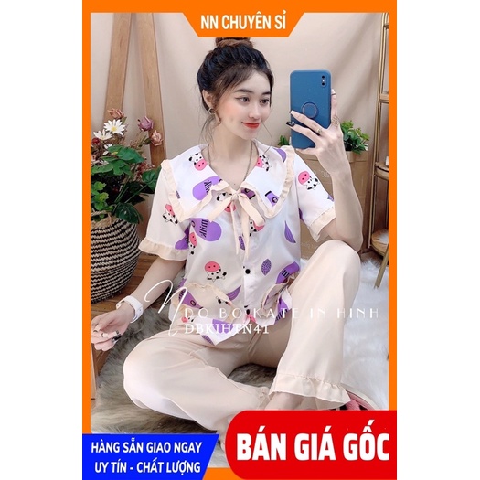 Đồ bộ nữ mặc nhà phong cách tiểu thư Vải kate mềm in hình bò sữa dễ thương DBKIHTN41