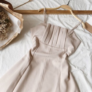 Đầm 2 dây nude ngực xếp ly