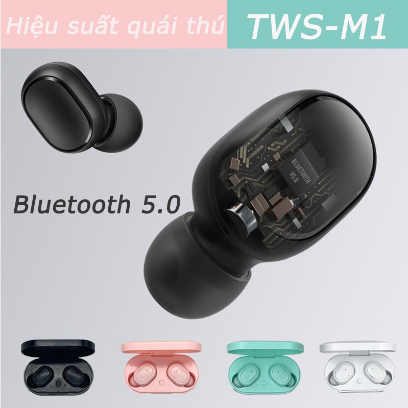 Tai nghe Bluetooth TWS - M1 bản Quốc tế True Wireless không dây nút cảm ứng kháng nước thể theo stereo