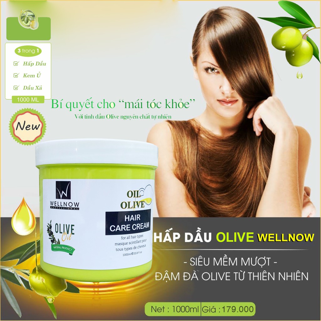 KEM Ủ TÓC HẤP DẦU TINH CHẤT OLIVE OIL WELLNOW 1000ML PLTPINKY