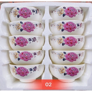 Bộ 10 chén sứ hoa văn cao cấp