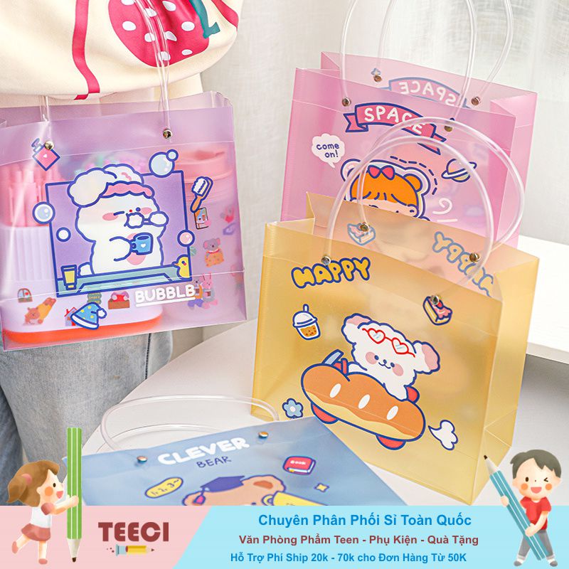Túi Nhựa Cứng Trong Suốt Chống Thấm Nước Sức Chứa Lớn Đựng Đồ Cá Nhân Bút Tài Liệu Quai Xách Đựng D231