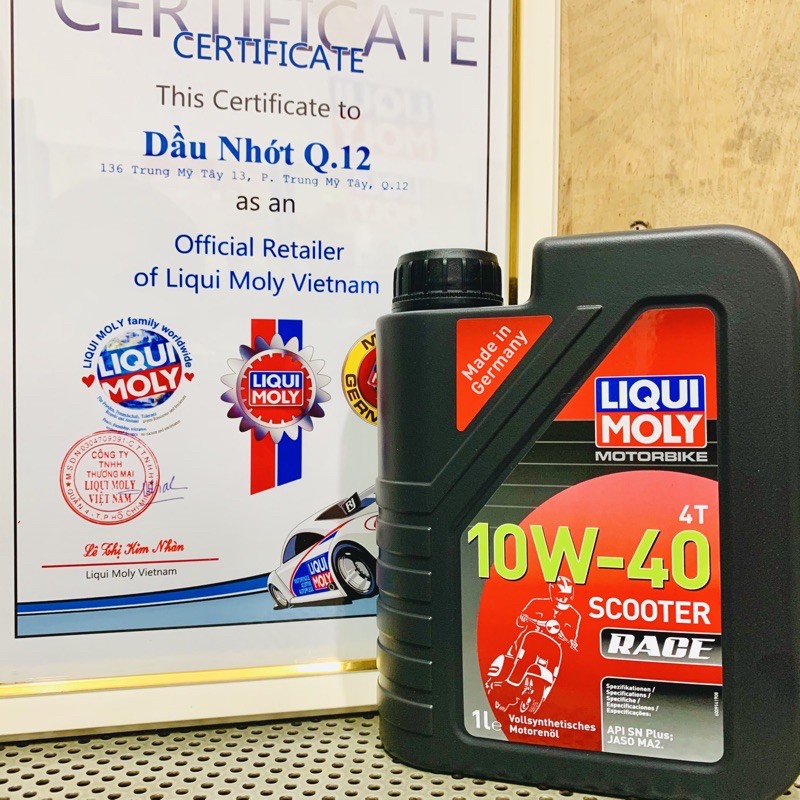 Nhớt Xe Tay Ga Liqui Moly Motorbike 4T 10W-40 Scooter Race 1 Lit Tặng Ốc Nam Châm Mũ 12