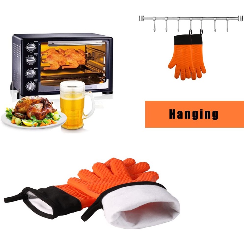 Găng tay silicon chịu nhiệt chống thấm nước dáng dài cao cấp chống trượt dùng cho lò nướng/ tiệc BBQ màu cam