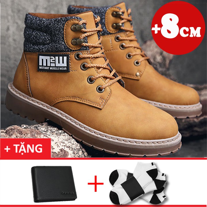 Giày Tăng Chiều Cao 8cm Phối Cổ Vải SP3505 TINTO + 1 ví + 1 tất