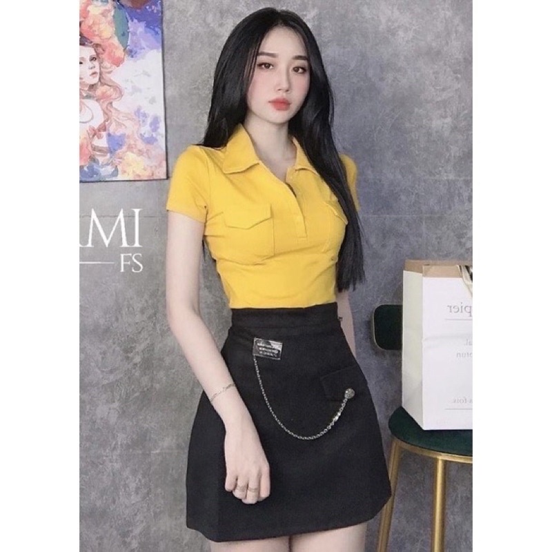 Áo thun body cổ bẻ 2 túi -áo thun borip nhiều màu kèm hình và video