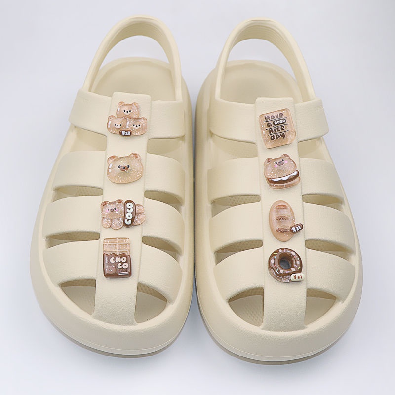 Sticker crocs Shoe Decoration for crocs đế caoSet 8 Khóa Giày Trong Suốt Hình Bánh Donut / Gấu / Cà Phê / Gấu Dễ Thương DIY