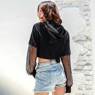 Áo Croptop Tay Dài Phối Lưới