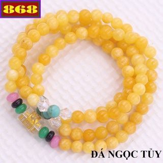 Chuỗi tay 108 hạt đá Ngọc tủy vàng VMTNTV1 - Tràng chuỗi niệm Phật hợp mệnh Kim, mệnh Thổ - Size phù hợp nam và nữ