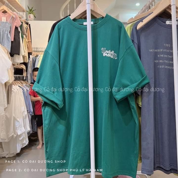 Áo Phông Xanh Lá Tay Lỡ Unisex Dáng Rộng Nam Nữ In Chữ Đơn Gian