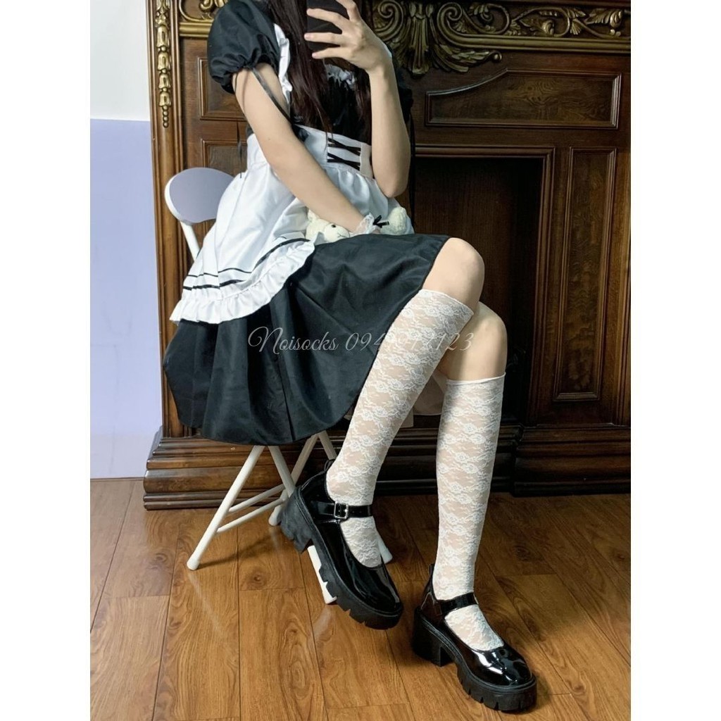 Tất ren lưới bắp chân thêu hoa hồng cao cấp, phong cách lolita cá tính, gợi cảm cho nữ Noisocks