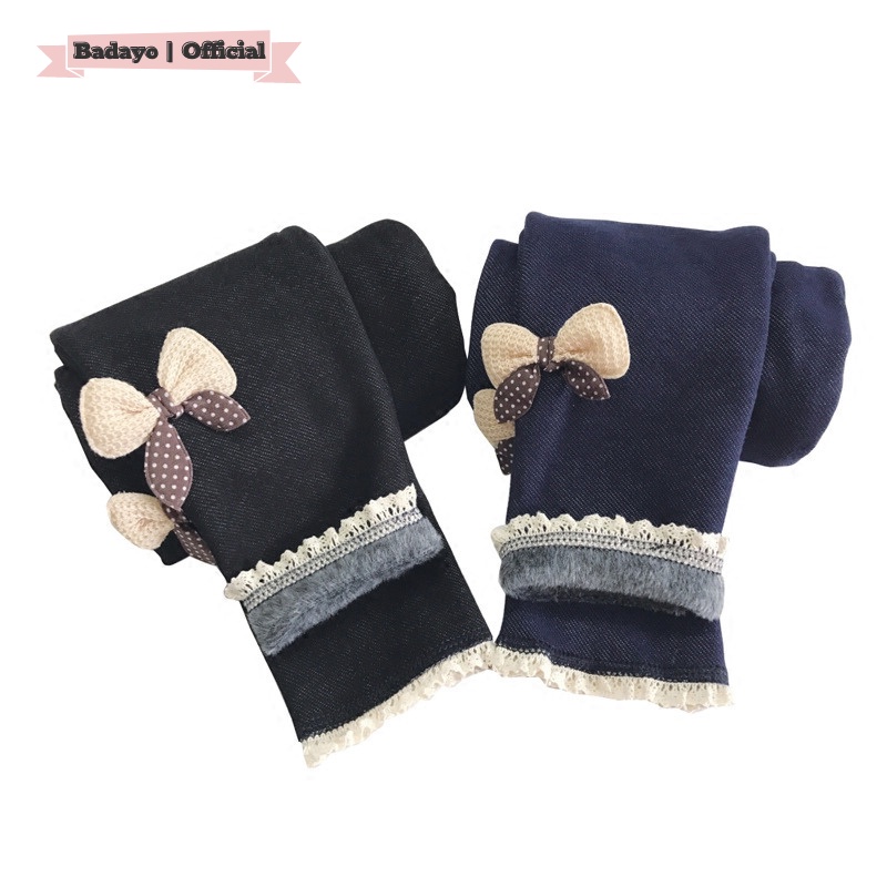 Quần legging lót lông giả bò cho bé gái gắn nơ dễ thương thời trang trẻ em BADAYO SA1702