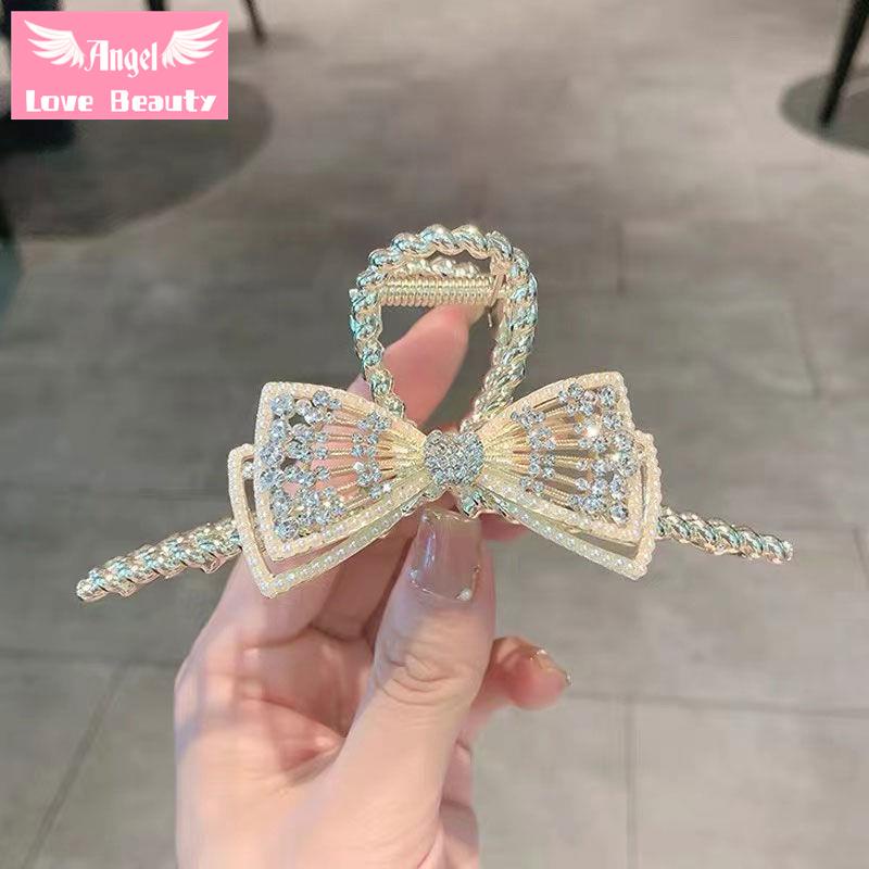 Kẹp Tóc Hình Nơ Lưng Đính Đá Phối Ngọc Trai Xinh Xắn Thời Trang Mùa Hè