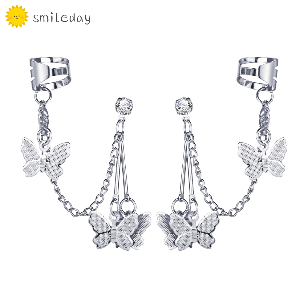 Khuyên kẹp tai mặt hình bướm bạc thời trang cổ điển