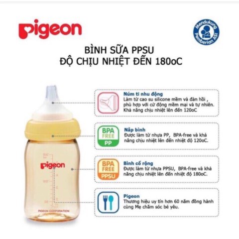 Bình Sữa Pigeon Cổ Rộng PPSU 160ml/240ml { NHẬP KHẨU CHÍNH HÃNG}