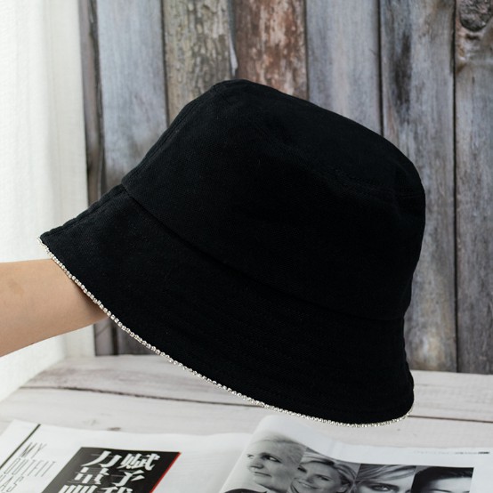 Mũ bucket xuân hè viền đá đính sang trọng phong cách Hàn Quốc
