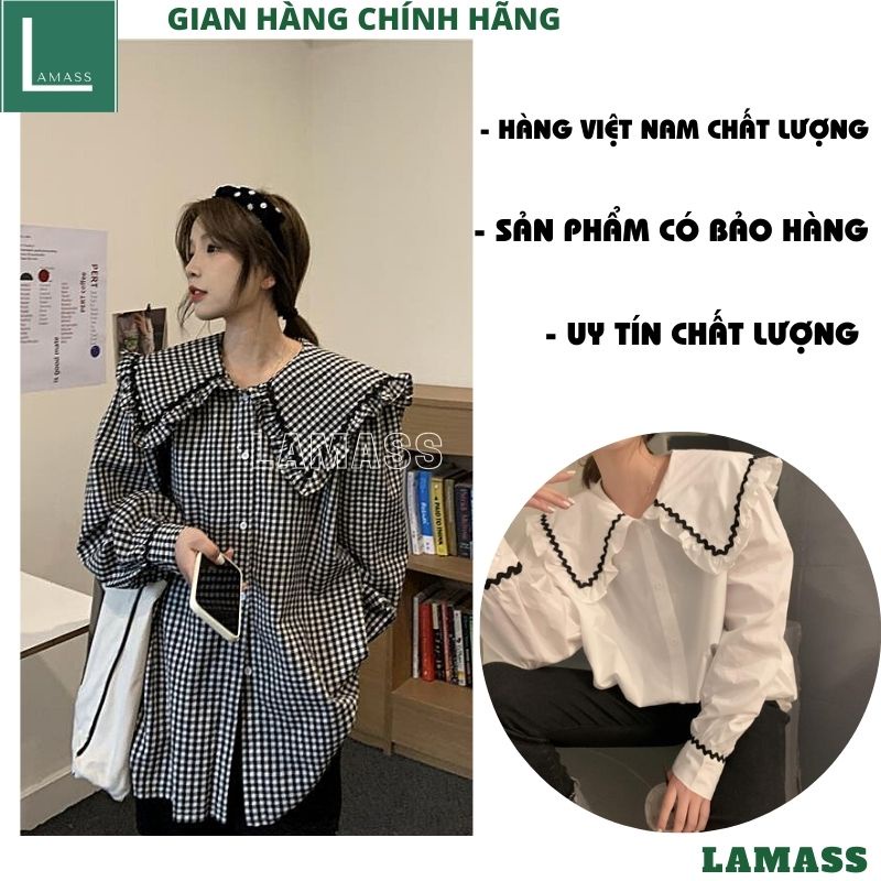 Áo Sơ Mi Nữ form rộng 2 mầu cổ sen kiểu dáng hàn quốc tiểu thư dễ thương đẹp dài tay ulzzang vintage -LAMASS