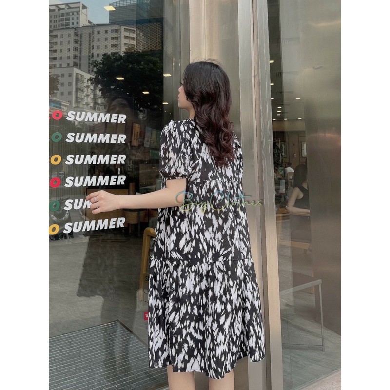 Váy đầm bigsize thiết kế hoạ tiết rằn ri màu đen mềm mại thoáng mát từ 45kg đến 70kg | BigBuy360 - bigbuy360.vn