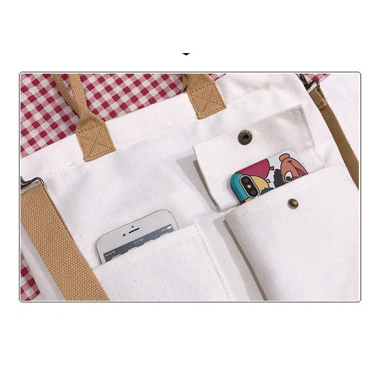 Túi tote vải canvas có khóa kéo phong cách Hàn Quốc QICAIBUYU TX86
