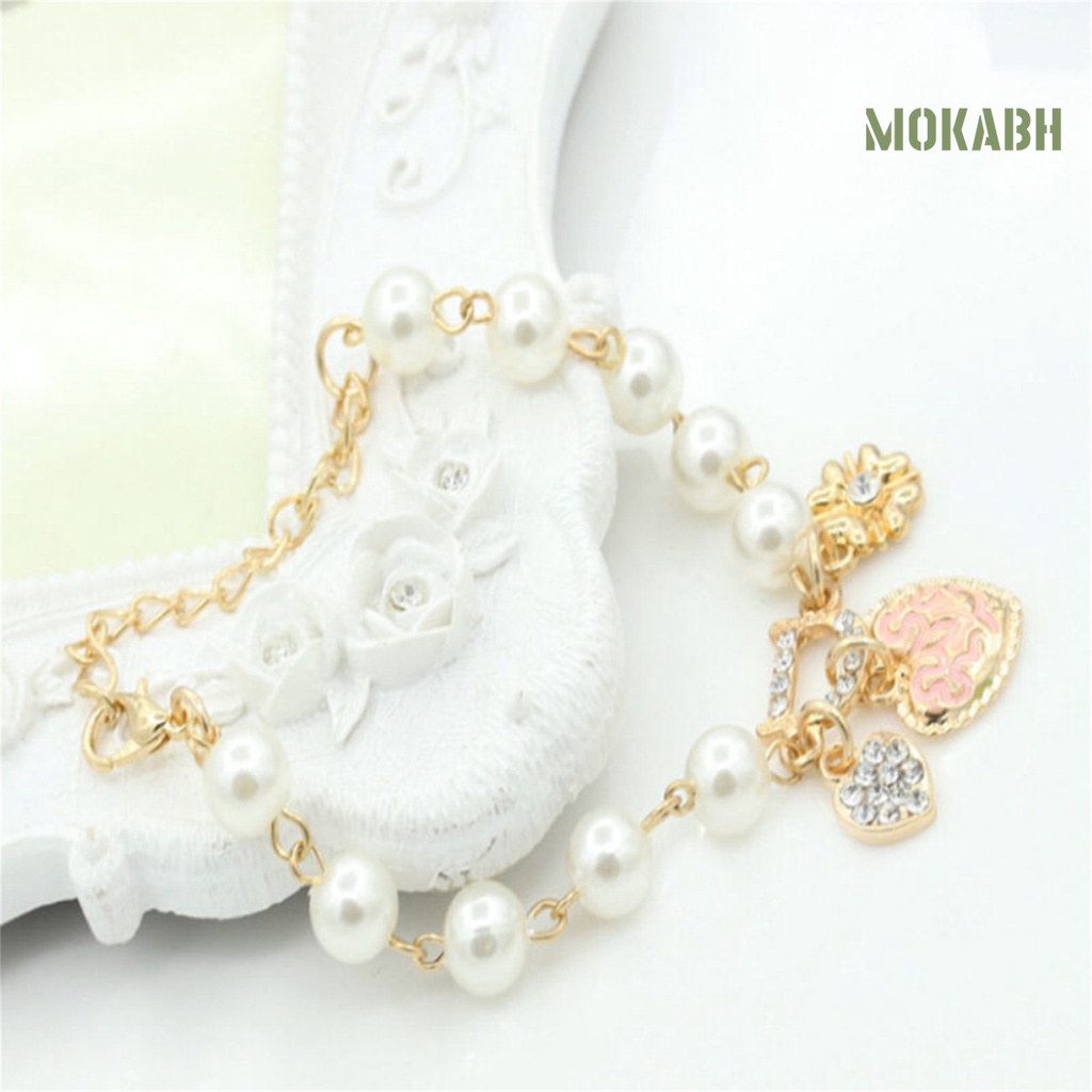 Vòng Tay Chuỗi Hạt Ngọc Trai Đính Mặt Hình Trái Tim Thời Trang Cho Nữ