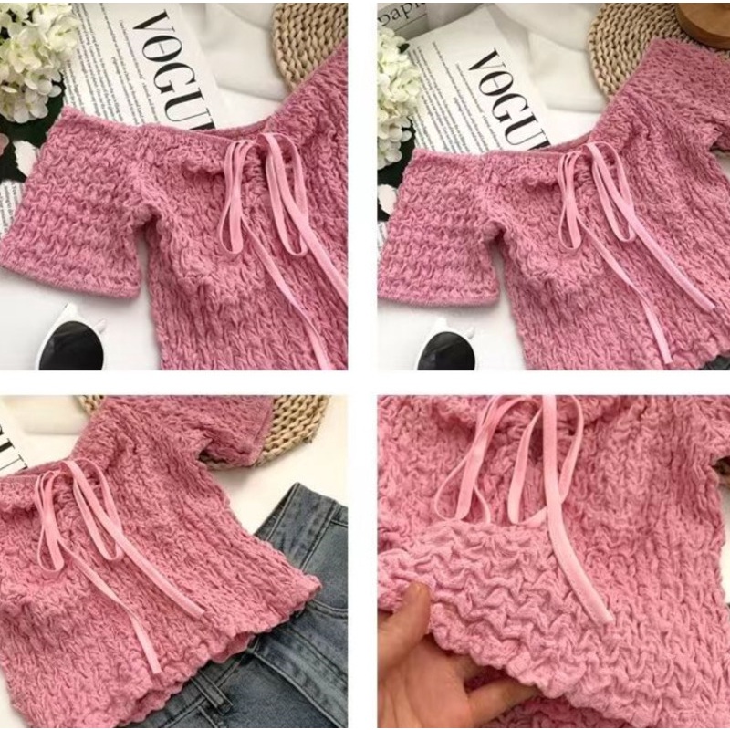 Áo Kiểu Tay Ngắn Màu Trơn Xếp Ly Trẻ Trung Hợp Thời Trang