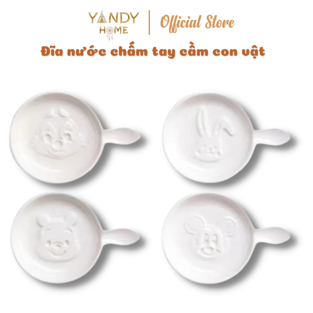 Đĩa nước chấm gốm sứ YANDY HOME D05 men bóng đẹp cute hình Pooh Micky Stich Sóc Thỏ