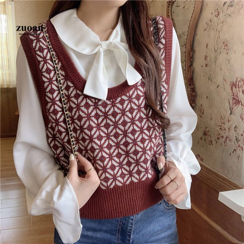 Áo len SUXI không tay họa tiết kẻ sọc thời trang thu đông cho nữ