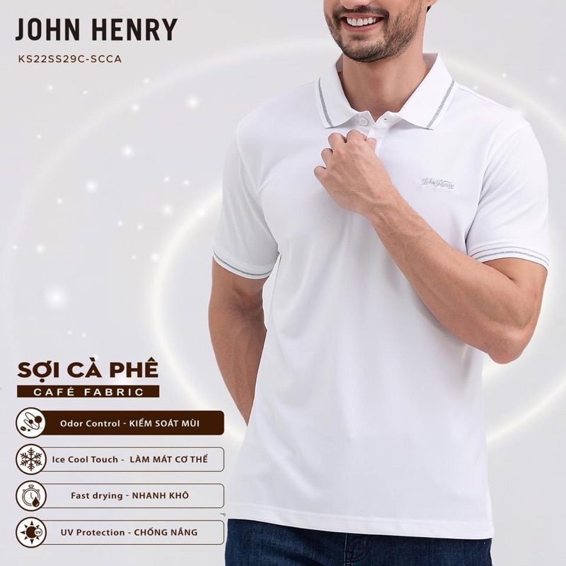 Áo thun polo nam cao cấp John Henry vải cafe chuẩn from, khử mùi, kháng khuẩn