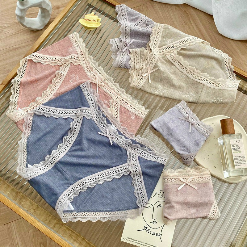 Quần Lót Cotton Viền Ren In Hoa Siêu Mềm 5552