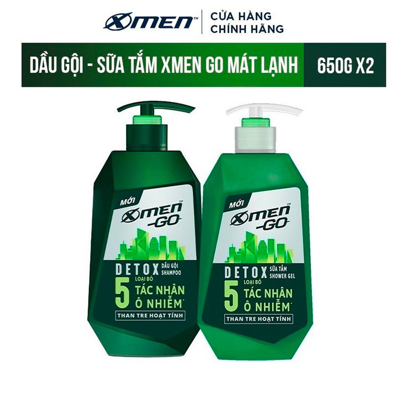 [Mã COSXMEN401 giảm 8% đơn 250K] Combo Dầu Gội Detox X-Men Go 630G và Sữa tắm Detox X-Men Go 630G